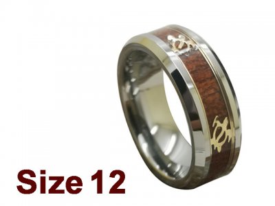 (Size 12) 8mm Gold Tone Turtle Inlay Koa Wood Tungsten Ring