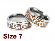(Size 7) 8mm Trible Pattern Inlay Koa Wood Tungsten Ring
