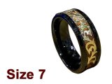 (Size 7 )8mm Gold Tone Trible Pattern Inlay Black Tungsten Ring