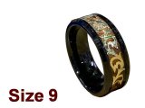 (Size 9) 8mm Gold Tone Trible Pattern Inlay Black Tungsten Ring