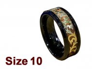 (Size 10) 8mm Gold Tone Trible Pattern Inlay Black Tungsten Ring