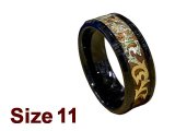 (Size 11) 8mm Gold Tone Trible Pattern Inlay Black Tungsten Ring
