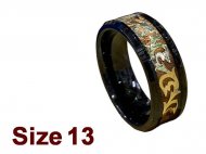 (Size 13) 8mm Gold Tone Trible Pattern Inlay Black Tungsten Ring