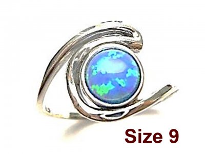 (Size 9) Opal 925 Silver Wave Ring