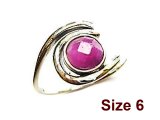 (Size 6) Faceted Ruby 925 Silver Wave Ring