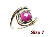 (Size 7) Faceted Ruby 925 Silver Wave Ring