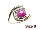 (Size 9) Faceted Ruby 925 Silver Wave Ring