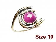 (Size 10) Faceted Ruby 925 Silver Wave Ring