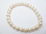 7-8mm White Genuine Round Fresh Water Pearl Stretchy Bracelet