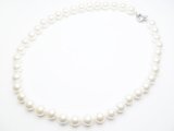 White 10mm Simulated MOP Shell Pearl Necklace w/ Smart Clasp