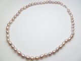 18" Lavender 7-8mm Genuine Rice Shape Fresh Water Pearl Necklace