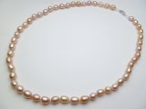 18" Peach 7-8mm Genuine Rice Shape Fresh Water Pearl Necklace