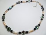 12mm Round Abalone Shell w/ 6mm White Pearl 18' + 2' Extension