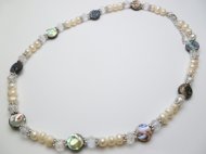 12mm Round Abalone Shell w/ 6mm White Pearl 18' + 2' Extension