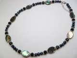12mm Oval Abalone Shell w/ 6mm Black Pearl 18' + 2' ext