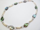 12mm Oval Abalone Shell w/ 6mm White Pearl 18' + 2' ext Necklace