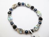 Oval Abalone Shell w/ Black Color 7-8mm Round Fresh Water Pearl