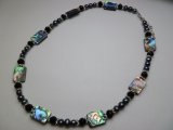 13*18mm Rectangle Abalone Shell w/ Black Potato Pearl Necklace