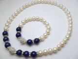 10mm White Pearl & 12mm Lapis w/ Crystal Magnet Claps Set