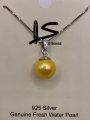 10mm Round Gold Fresh Water Pearl w/ 18" 925 Silver Chain