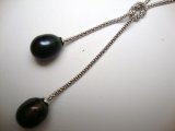9-10mm Double Black Fresh Water Pearl w/925 Silver Twisted Chain