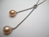 9-10mm Double Peach Fresh Water Pearl w/925 Silver Twisted Chain