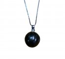 12 mm Black Round Fresh Water Pearl w/ 18" 925 Silver Box Chain