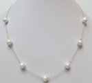 8mm White MOP Shell Pearl Around 925 Silver Chain 18"