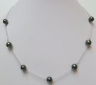 8mm Tahitian Black MOP Shell Pearl Around 925 Silver Chain 18"