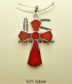 28x20mm Red Coral Cross Pendant w/ 925 Silver