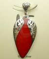 36x20mm Red Coral Pendant w/ 925 Silver
