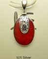 25x18mm Red Coral Pendant w/ 925 Silver