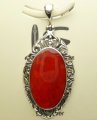 38x22mm Red Coral Pendant w/ 925 Silver