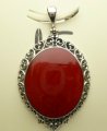 38x30mm Red Coral Pendant w/ 925 Silver
