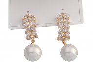 Crystal w/ White MOP Pearl 925 Silver Pin Earrings, MOQ-3