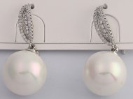 Crystal w/ White MOP Pearl 925 Silver Pin Earrings, MOQ-6