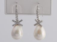 Crystal w/ White MOP Pearl 925 Silver Pin Earrings, MOQ-6