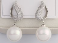 Crystal w/ White MOP Pearl 925 Silver Pin Earrings, MOQ-3
