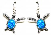 925 Silver Sea Turtle w/ Blue Opal Earrings 21x17mm