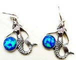 925 Silver Mermaid w/ Blue Opal Earrings 16x20mm