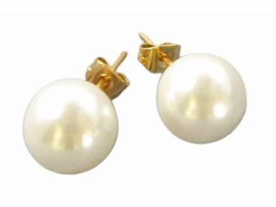 10mm White MOP Shell Pearl Stud Earring w/ 18k Gold Post Finding