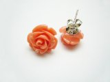 925-Silver 12mm Pink Simulated Coral Rose-Post Earring