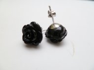 925-Silver 12mm Black Simulated Coral Rose-Post Earring