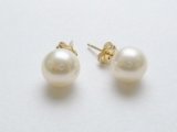 14K Gold Stud 9mm Round White Culture Pearl Earring