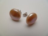 11-12mm Peach Coin Freshwater Pearl 925 Silver Stub earring