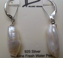 20mm White Biwa Stick Pearl w/ 925 Silver Lever Back Earrings