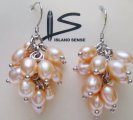 Peach Freshwater Pearl Grape Cluster Earrings w/ 925 Silver Hook