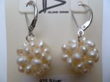 White Freshwater Pearl Cluster Earrings w/ 925 Silver Lever Back