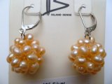 Peach Freshwater Pearl Cluster Earrings 925 Silver Lever Back