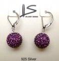 12mm Round Purple C.Z. Stone Earring with 925 Silver Lever-Back